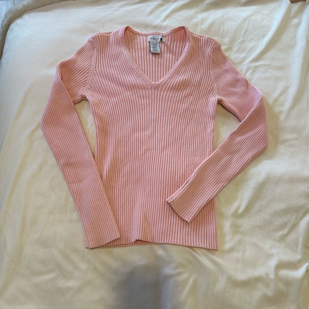 Vintage Y2K Calvin Klein Jeans Baby Pink Ribbed Sweater